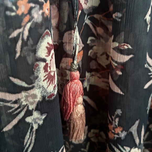 Knox Rose Women's Floral Tassels V Neck Boho Peasant Blouse XL Blue Pink White - Picture 5 of 10